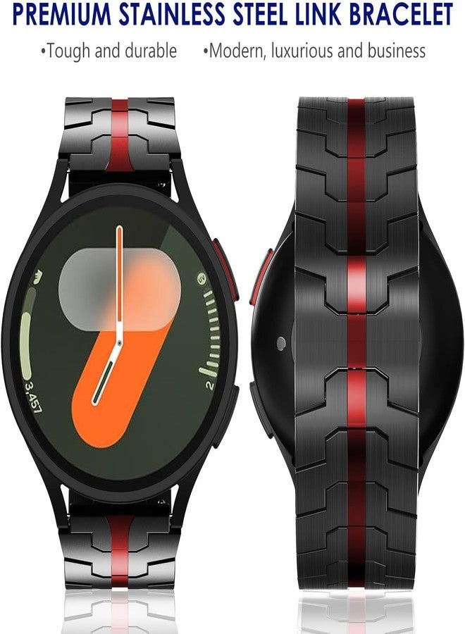 WINGLE Metal Bands for Samsung Galaxy Watch 7 6 5 4 Band Watch 6 Classic/5 Pro/4 Classic/FE Band Men 47mm 43mm 46mm 42mm 45mm 44mm 40mm, 20mm Stainless Steel Bands Galaxy Watch 3 41mm,Black/Red - Image 3