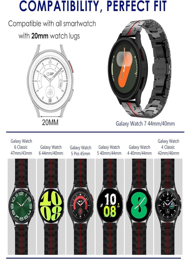 WINGLE Metal Bands for Samsung Galaxy Watch 7 6 5 4 Band Watch 6 Classic/5 Pro/4 Classic/FE Band Men 47mm 43mm 46mm 42mm 45mm 44mm 40mm, 20mm Stainless Steel Bands Galaxy Watch 3 41mm,Black/Red - Image 2