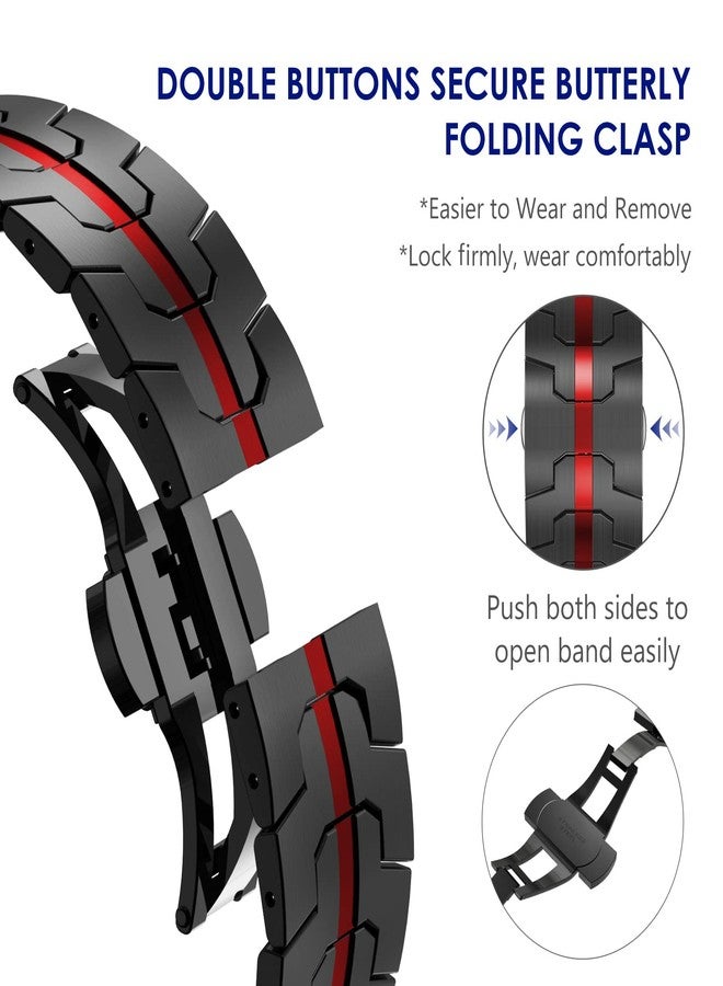 WINGLE Metal Bands for Samsung Galaxy Watch 7 6 5 4 Band Watch 6 Classic/5 Pro/4 Classic/FE Band Men 47mm 43mm 46mm 42mm 45mm 44mm 40mm, 20mm Stainless Steel Bands Galaxy Watch 3 41mm,Black/Red - Image 4