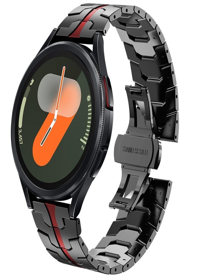 WINGLE Metal Bands for Samsung Galaxy Watch 7 6 5 4 Band Watch 6 Classic/5 Pro/4 Classic/FE Band Men 47mm 43mm 46mm 42mm 45mm 44mm 40mm, 20mm Stainless Steel Bands Galaxy Watch 3 41mm,Black/Red - Image 1