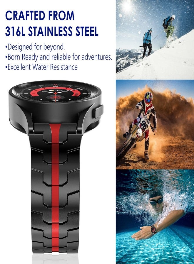 WINGLE Metal Bands for Samsung Galaxy Watch 7 6 5 4 Band Watch 6 Classic/5 Pro/4 Classic/FE Band Men 47mm 43mm 46mm 42mm 45mm 44mm 40mm, 20mm Stainless Steel Bands Galaxy Watch 3 41mm,Black/Red - Image 5