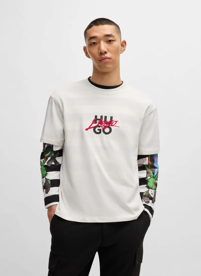 HUGO Cotton-jersey relaxed-fit T-shirt with double logo