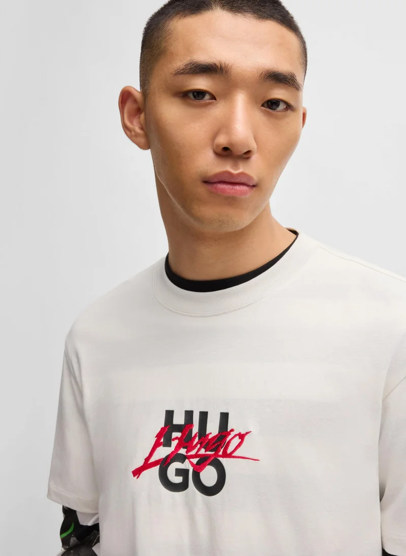 HUGO Cotton-jersey relaxed-fit T-shirt with double logo
