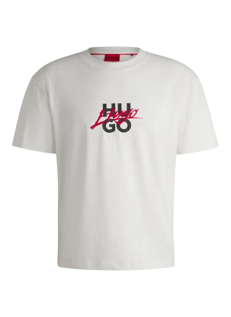 HUGO Cotton-jersey relaxed-fit T-shirt with double logo