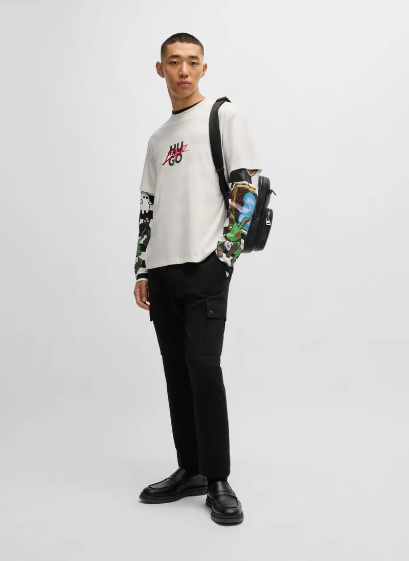 HUGO Cotton-jersey relaxed-fit T-shirt with double logo