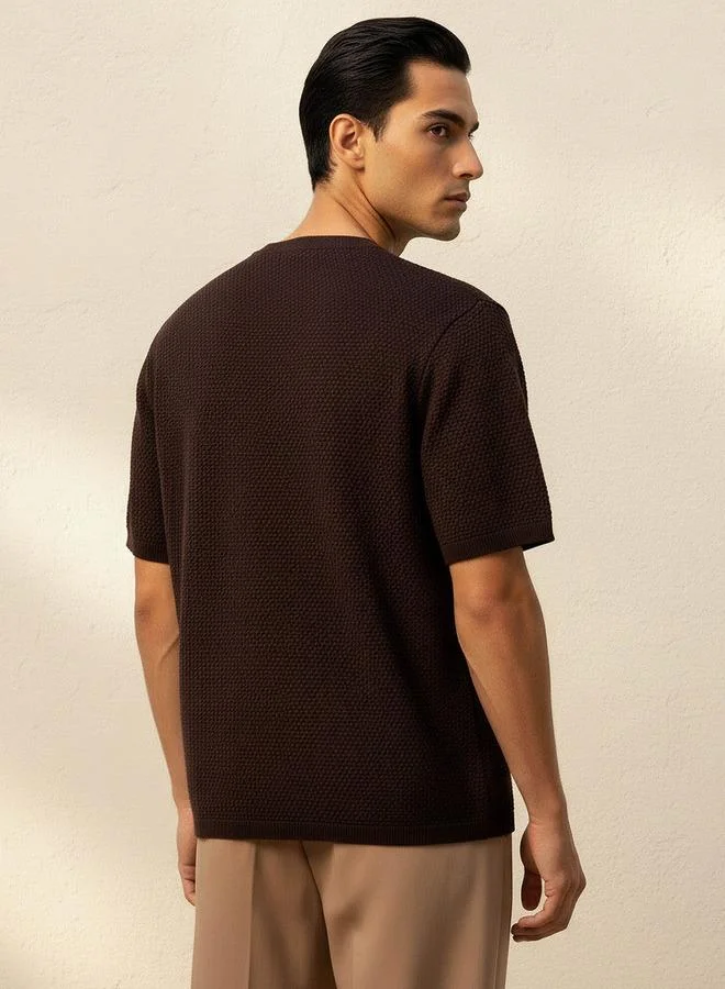 Splash FAV BROWN Men Crew Neck Popcorn Textured T-Shirt for Men | Best Price UAE
