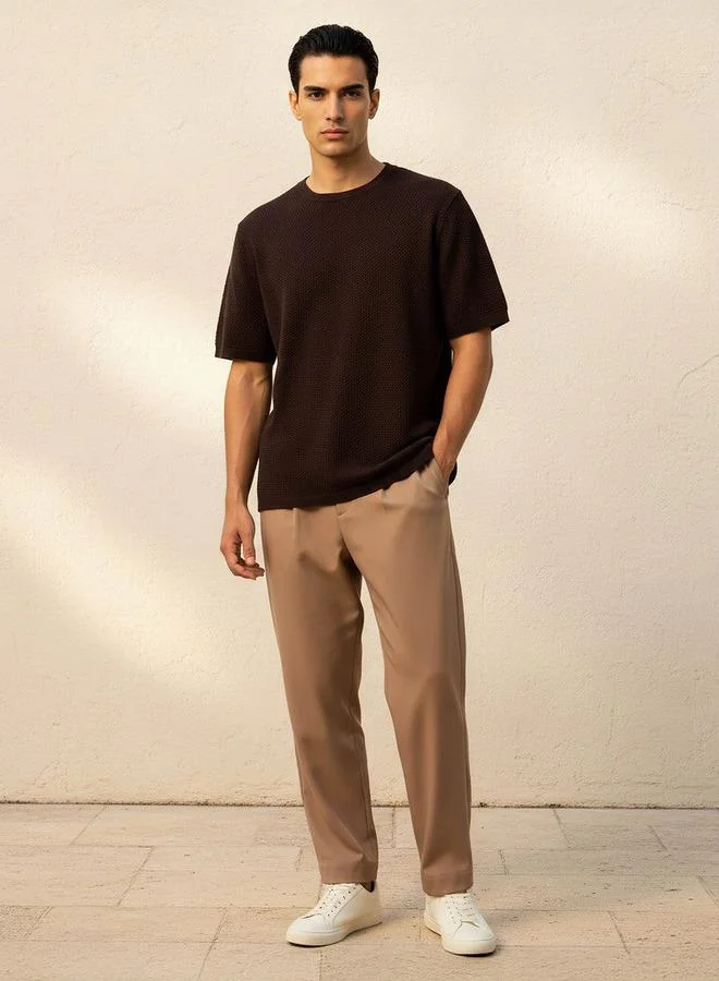 Splash FAV BROWN Men Crew Neck Popcorn Textured T-Shirt for Men | Best Price UAE
