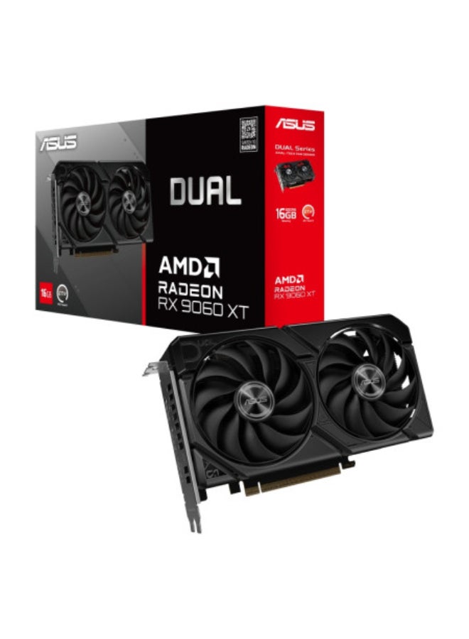 Dual AMD Radeon RX 9060 XT 16GB GDDR6 Graphics Card, PCIe 5.0, 2.5-Slot Dual Axial-Tech Fans, Boost Clock Up to 3250 MHz, 128-bit Memory Interface, HDMI 2.1 + DisplayPort 2.1, Dual BIOS (Performance/Quiet), 0dB Fan Technology, Vented Backplate, Compact 202 mm Design | 90YV0LG2-M0NA00