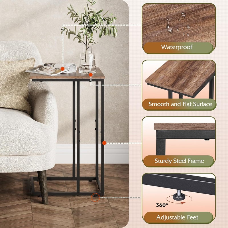 Wlive Side Table, C Shaped End Table for Couch, Sofa and Bed, Large Desktop C Table for Living Room, Bedroom, Brown - Image 5