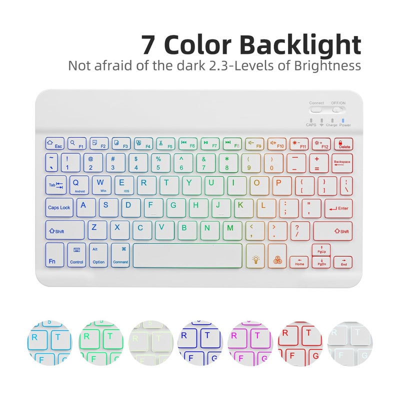 Bluetooth Keyboard: Green Detachable 7-Color Backlit Rechargeable Magnetic Keyboard - Multi-Angle Stand With 3 Non-Slip Slots Honeycomb TPU Protective Cover For Samsung Galaxy Tab S7/S8/S9/S9FE Travel - Image 3