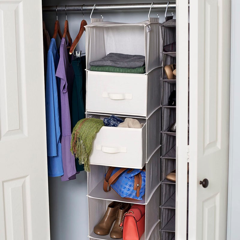Household Essentials 311306 Set of 2 Drawers for Hanging Shelf Closet Organizers | Natural Canvas Fabric Bin with Handle - Image 2