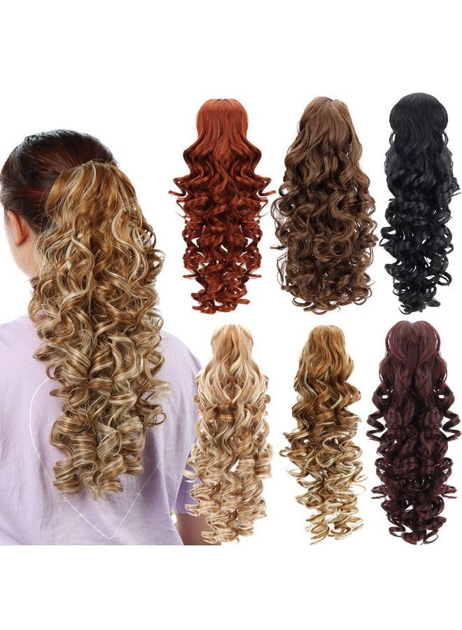 Aicker Jaw Claw Clip In Ponytail - Synthetic Fiber Ponytails Clips On Hair Extensions Curly Wavy Pony Tail Hairpieces for Women Girls (Blonde Mixed Brown Color) - Image 1