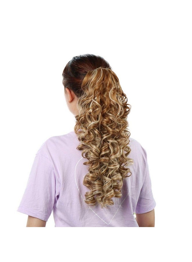 Aicker Jaw Claw Clip In Ponytail - Synthetic Fiber Ponytails Clips On Hair Extensions Curly Wavy Pony Tail Hairpieces for Women Girls (Blonde Mixed Brown Color) - Image 3