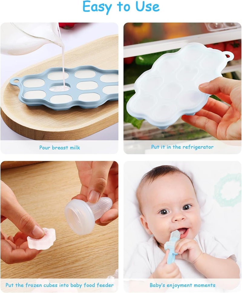 Heomoone Baby Food Freezer Tray with Lid 2 Pack - Silicone Baby Food Storage Containers (Blue/Green) - Image 3