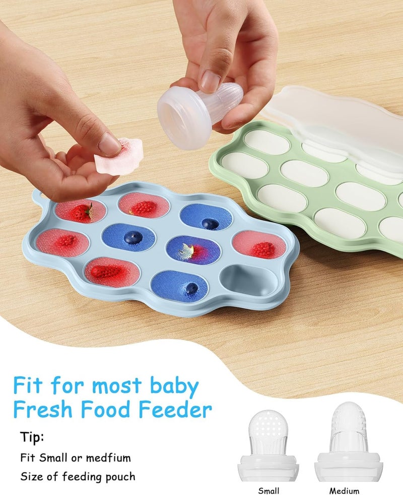 Heomoone Baby Food Freezer Tray with Lid 2 Pack - Silicone Baby Food Storage Containers (Blue/Green) - Image 4