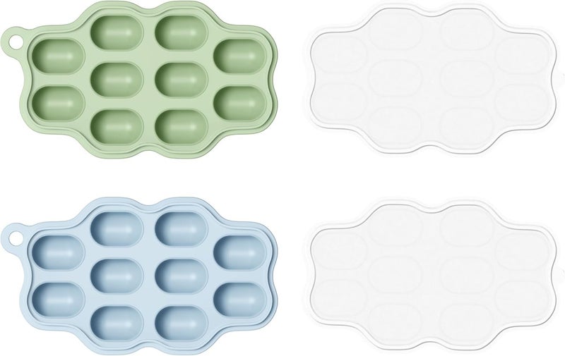 Heomoone Baby Food Freezer Tray with Lid 2 Pack - Silicone Baby Food Storage Containers (Blue/Green) - Image 1