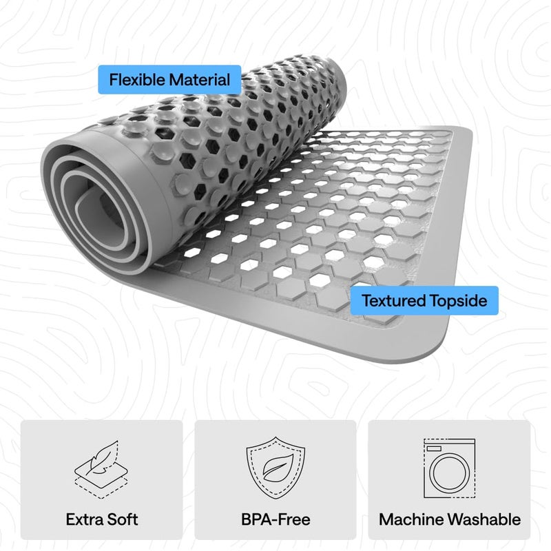 GORILLA GRIP Patented Square Shower Stall Mat, Small Bathtub Floor Mats for Stand Up Showers, Suction Cups and Drainage Holes, Machine Wash, Soft on Feet, Bathroom Accessories 21x21 Inch, Gray Opaque - Image 4