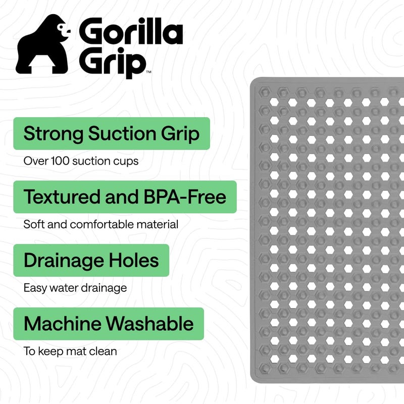 GORILLA GRIP Patented Square Shower Stall Mat, Small Bathtub Floor Mats for Stand Up Showers, Suction Cups and Drainage Holes, Machine Wash, Soft on Feet, Bathroom Accessories 21x21 Inch, Gray Opaque - Image 2
