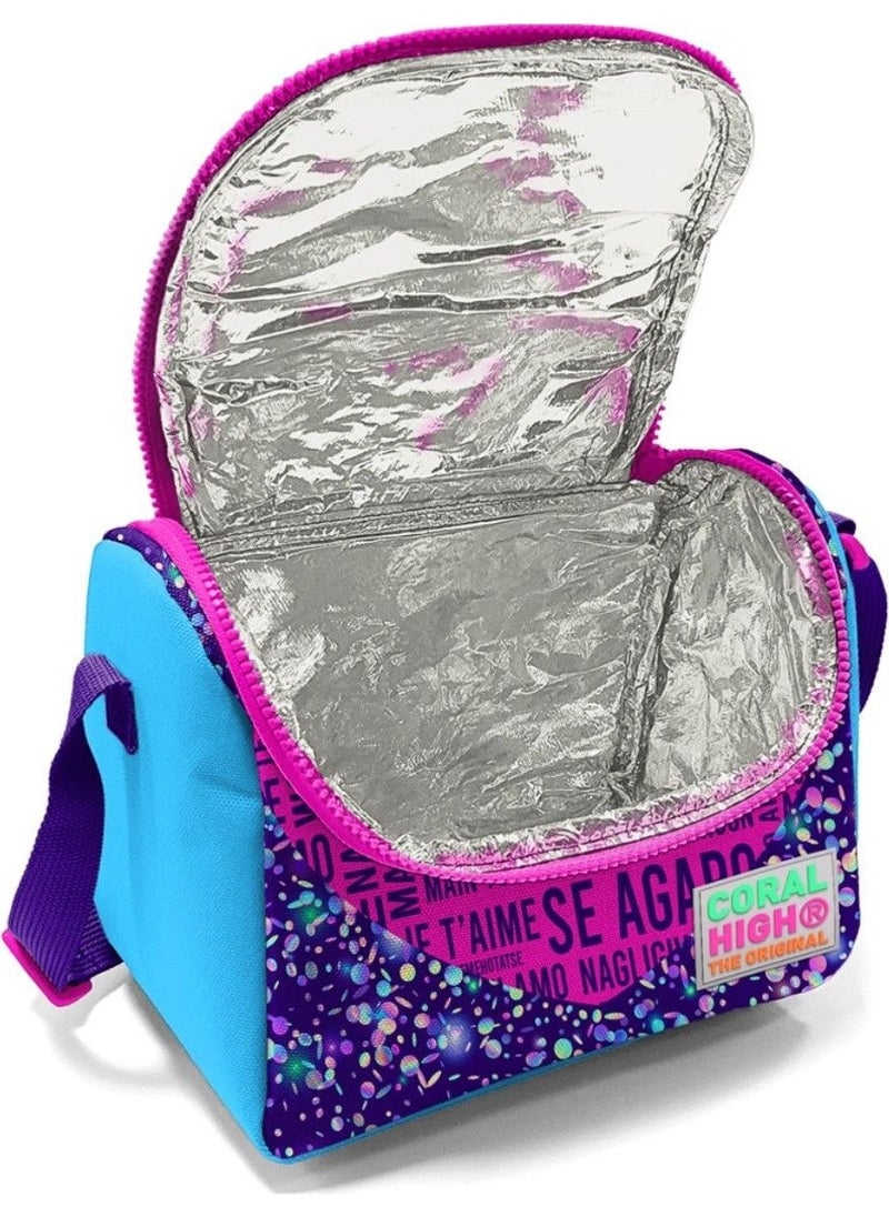 CORAL HIGH - Purple Blue Heart School and Lunch Bag Set - USB Socket - Girl - Image 1