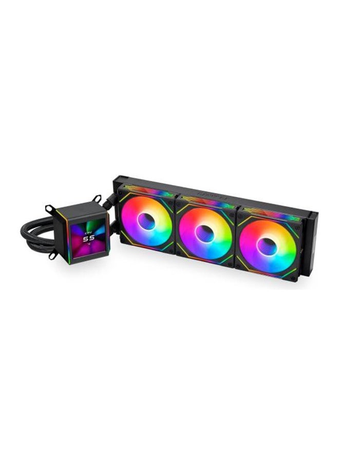 LIAN LI مبرد سائل وحدة المعالجة المركزية Galahad II LCD 360 AIO ARGB مع مراوح SL Infinity مقاس 120 مم، شاشة IPS LCD مقاس 2.88 بوصة، مضخة Asetek من الجيل الثامن بسرعة 3600 دورة في الدقيقة، سرعة المروحة 2450 دورة في الدقيقة، تدفق هواء 79.9 قدم مكعب في الدقيقة، أسود | G89.GA2ALCD36INB.00  - Image 1