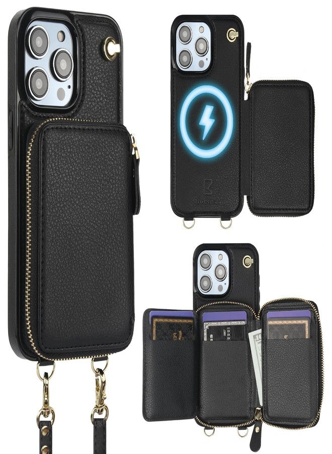 Bocasal for MagSafe Crossbody Wallet Case Compatible with iPhone 14 Pro Max, RFID Blocking Protective Purse Case with Card Slots Holder Kickstand Wrist Strap Lanyard Zipper 6.7 Inch 5G (Black) - Image 1