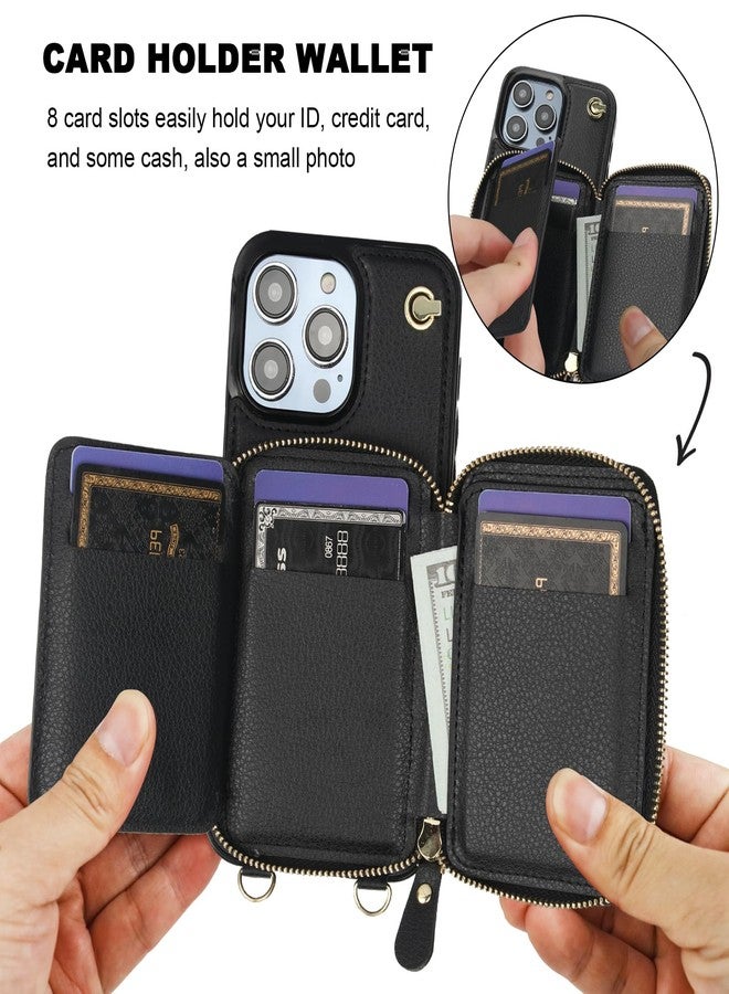 Bocasal for MagSafe Crossbody Wallet Case Compatible with iPhone 14 Pro Max, RFID Blocking Protective Purse Case with Card Slots Holder Kickstand Wrist Strap Lanyard Zipper 6.7 Inch 5G (Black) - Image 4