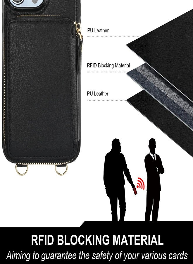 Bocasal for MagSafe Crossbody Wallet Case Compatible with iPhone 14 Pro Max, RFID Blocking Protective Purse Case with Card Slots Holder Kickstand Wrist Strap Lanyard Zipper 6.7 Inch 5G (Black) - Image 5