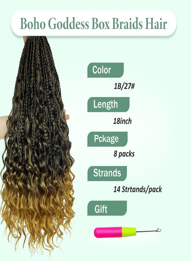 Opini Goddess Box Braid Crochet Hair for Black Women 8 Packs Boho Box Braids Pre Looped Bohemian Braid Hair Extension with Natural Looking Curls Ends (1B/27# 18Inch) - Image 5