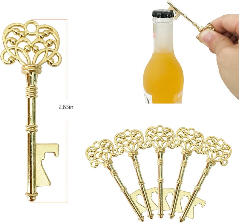 WODEGIFT 20 PCS Key Bottle Openers,Vintage Skeleton Key Bottle Opener,Wedding Favors Bottle Opener with 20Pcs Tag Cards and 20Pcs Key Chains(Gold） - Image 2