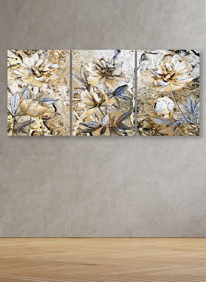 ماركتنا لوحة جدارية فنية لتزين الحائط بتصميم ورود، ثلاث قطع مقاس120X60سم - Image 1