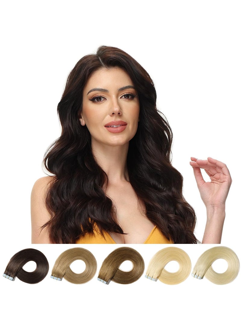 Rose bud ROSEBUD Tape in Hair Extensions REMY Human Hair Secure Skin Weft Hair Extensions Seamless 50gPack 20Pcs 20 Inch Light Brown 