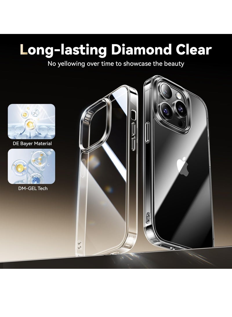 DUSALA Diamond Clear for iPhone 14 Pro Case with 2X Screen Protector + 2X Camera Lens Protector, [Not Yellowing][Military-Grade Protective] Slim Thin Shockproof Phone Case for iPhone 14 Pro, Clear - Image 2