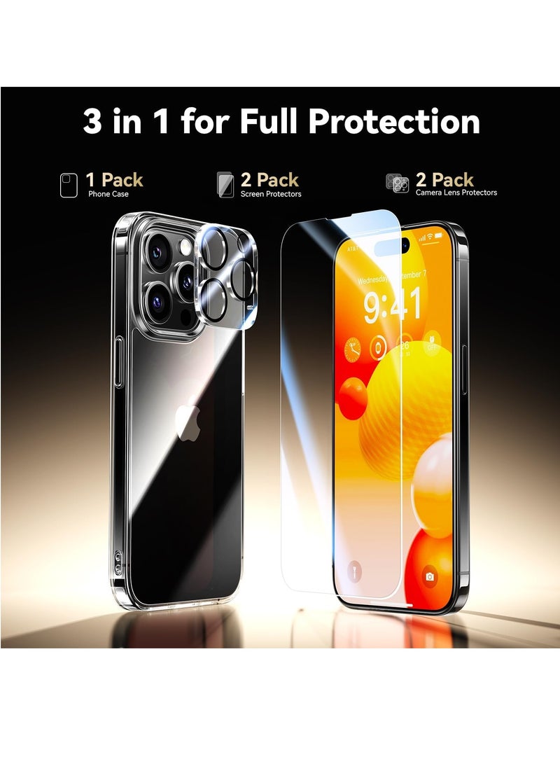 DUSALA Diamond Clear for iPhone 14 Pro Case with 2X Screen Protector + 2X Camera Lens Protector, [Not Yellowing][Military-Grade Protective] Slim Thin Shockproof Phone Case for iPhone 14 Pro, Clear - Image 4