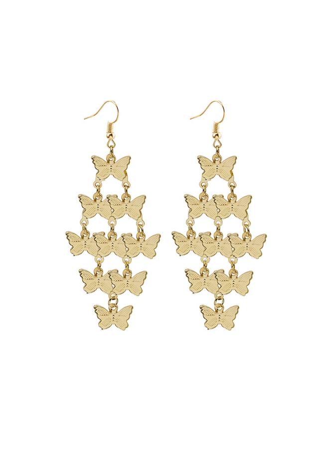 European And American New Multi-layer Metal Hollow Rose Diamond Geometric Butterfly Tassel Earrings Ethnic Long Earrings 