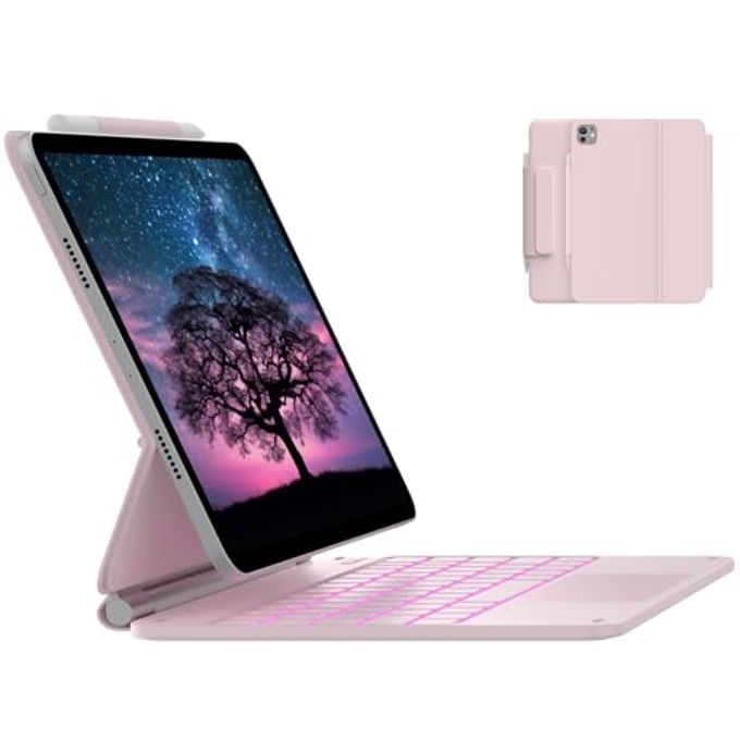 typecase Edge Keyboard Case For Ipad Air 11-Inch(M4/M3/M2, 2026/2025/2024), Ipad Pro 11" (4Th/3Rd/2Nd/1St Gen) & Ipad Air 10.9" 5/4Th Gen, Multi-Touch Trackpad, 11-Color Backlight, Pink - Image 1