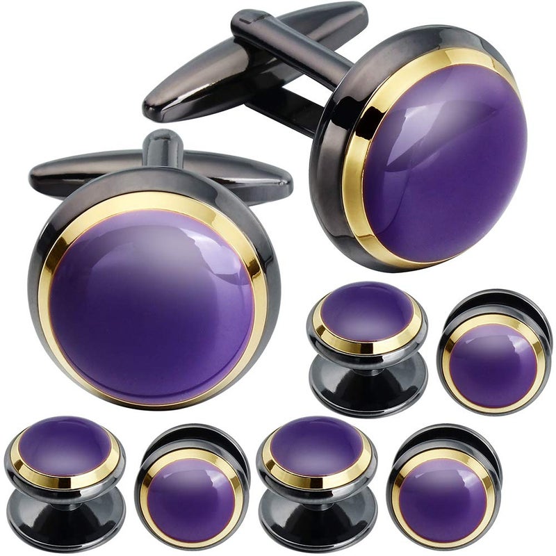 HAWSON Cuff links Tuxedo Studs Set for Men - Best Gifts for Wedding, Formal Events (Purple enamel) - Image 1