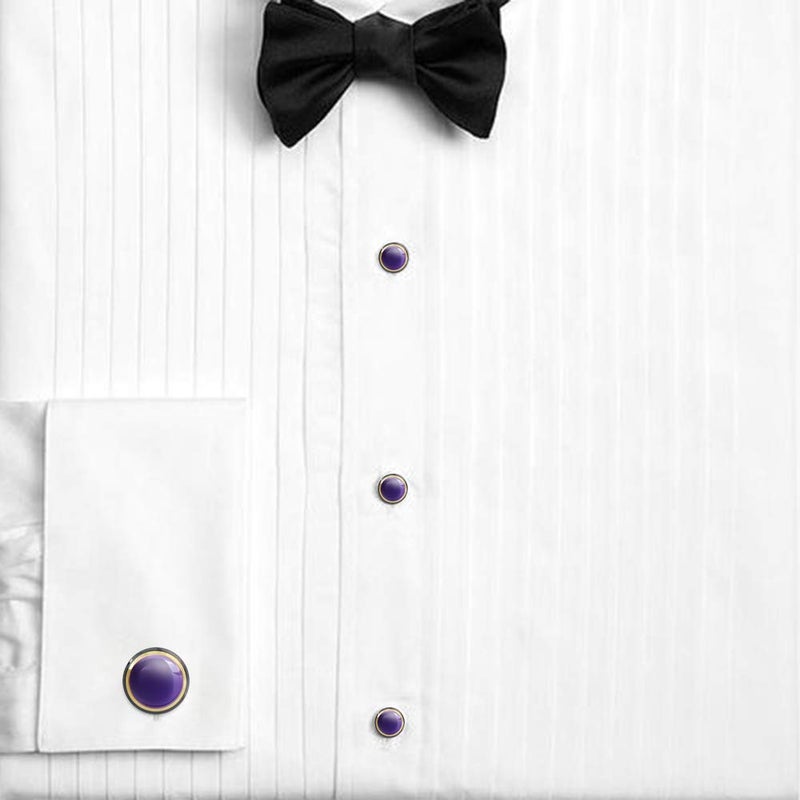 HAWSON Cuff links Tuxedo Studs Set for Men - Best Gifts for Wedding, Formal Events (Purple enamel) - Image 3