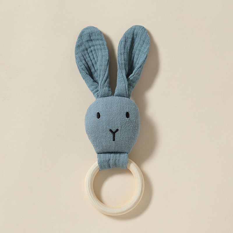 Baby Comfort Towel Doll, All-Cotton Gauze Bunny, Bedside Rattle Pendant, Educational Doll, Hand Puppet, Wooden Ring - Image 1