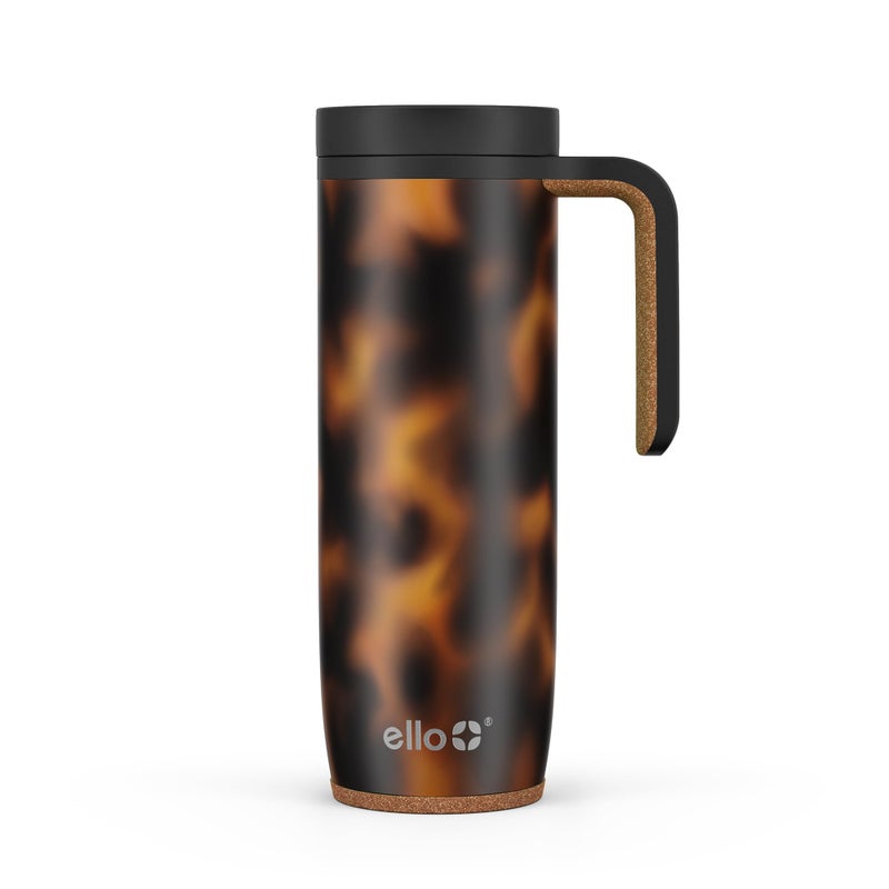 Ello Magnet 18oz Stainless Steel Travel Mug with Handle and Leak Proof Lid | Vacuum Insulated Coffee Cup Keeps Drinks Hot for 5 Hours | BPA Free Tumbler with Built In Coaster, Tortoiseshell - Image 1