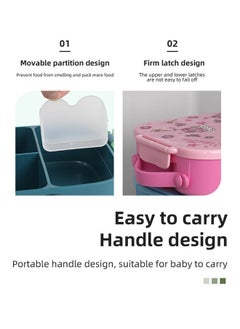 hibobi Portable Kids Lunch Box with Food Grade Silicone, 3-Compartment Large Storage Space, Leak proof, Microwave, Dishwasher, Freezer Safe, Bpa-Free, Blue  - Image 4