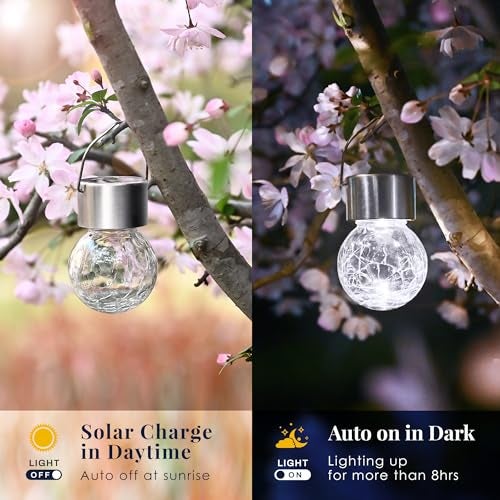 Solpex 12 Pack Hanging Solar Lights Outdoor,Solar Outdoor Lights Decorative, Solar Powered Waterproof Lights, Hanging Globe Light for Garden, Yard, Patio, Lawn, Flower Bed(Cold White) - Image 5