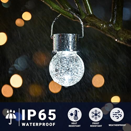 Solpex 12 Pack Hanging Solar Lights Outdoor,Solar Outdoor Lights Decorative, Solar Powered Waterproof Lights, Hanging Globe Light for Garden, Yard, Patio, Lawn, Flower Bed(Cold White) - Image 3