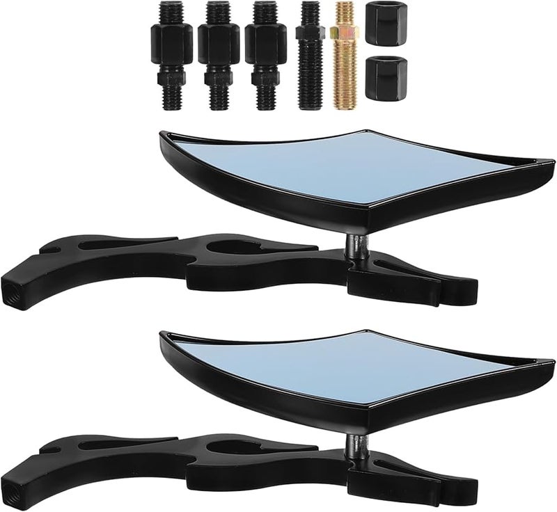 Universal Fit Black Frame Blue Glass Motorcycle Handlebar Rearview Mirrors 2 Pack - Image 1