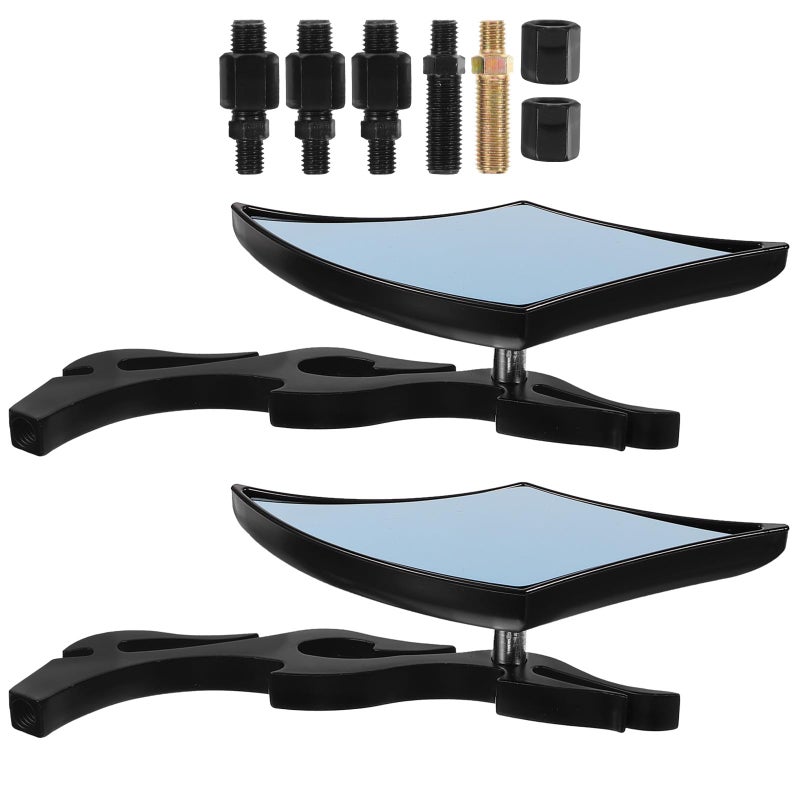 Universal Fit Black Frame Blue Glass Motorcycle Handlebar Rearview Mirrors 2 Pack - Image 2