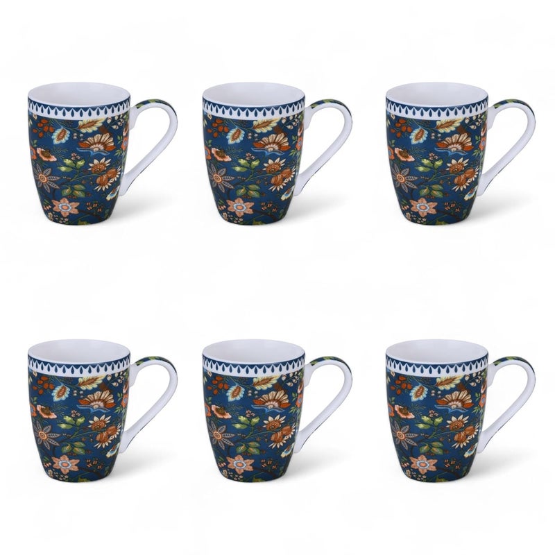 Lemon Tree Porcelain Ceramic TeaCoffee Mugs 170ml Set of 6 Microwave Dishwasher Safe Mugs with Handle for Milk Ideal for Daily Use Gifting Dark Blue - Image 2