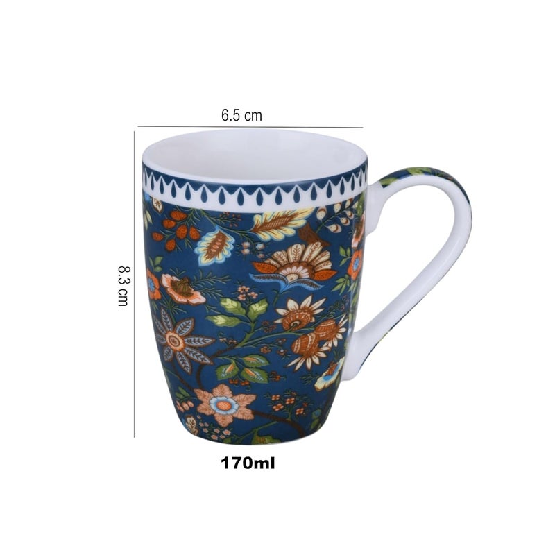 Lemon Tree Porcelain Ceramic TeaCoffee Mugs 170ml Set of 6 Microwave Dishwasher Safe Mugs with Handle for Milk Ideal for Daily Use Gifting Dark Blue - Image 5