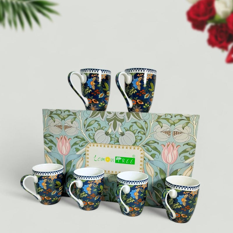 Lemon Tree Porcelain Ceramic TeaCoffee Mugs 170ml Set of 6 Microwave Dishwasher Safe Mugs with Handle for Milk Ideal for Daily Use Gifting Dark Blue - Image 4