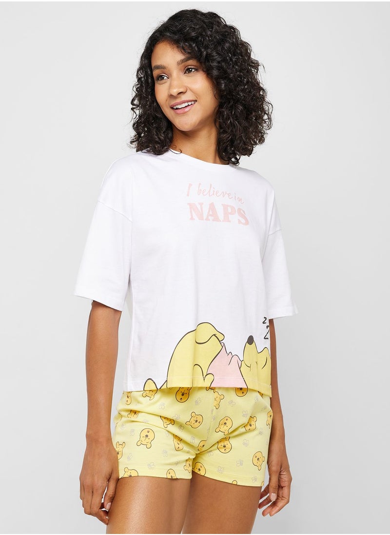 Disney - Crew Neck Graphic T-Shirt & Pyjama Shorts - Image 1
