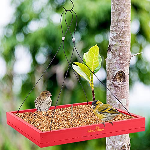 MIXXIDEA Bird Feeder Hanging Tray Seed Tray Wooden Platform Hummingbird Feeder Hanging Tray Mesh Seed Platform for Garden Yard Outside Decoration Attracting for Wild Birds (Red-1pk) - Image 5