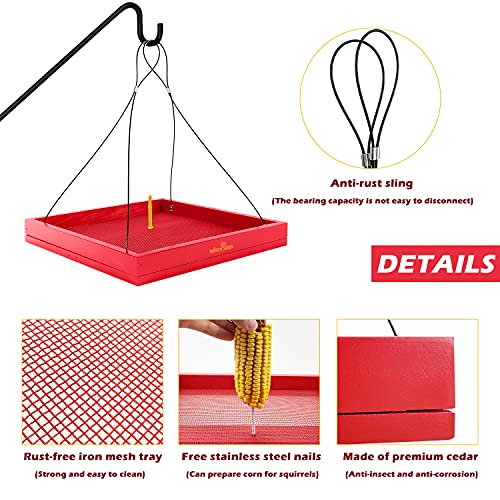 MIXXIDEA Bird Feeder Hanging Tray Seed Tray Wooden Platform Hummingbird Feeder Hanging Tray Mesh Seed Platform for Garden Yard Outside Decoration Attracting for Wild Birds (Red-1pk) - Image 4